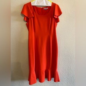 ANTONIO MELANI Orange Red Ruffle Sleeve Sheath Dress